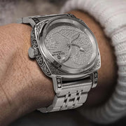 GLENAW  Mechanical Wristwatch Watches Men Surfing Sailboat Pointer Luminous Transparent Skeleton Mechanical Leather Male Clock