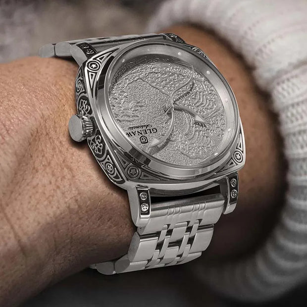 GLENAW  Mechanical Wristwatch Watches Men Surfing Sailboat Pointer Luminous Transparent Skeleton Mechanical Leather Male Clock