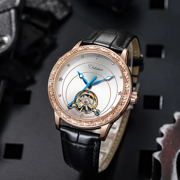 Hollow Tourbillon Automatic Watch for Men Simple Style Luminous Dial Waterproof Mechanical Mens Watches Luxury Reloj Hombre New