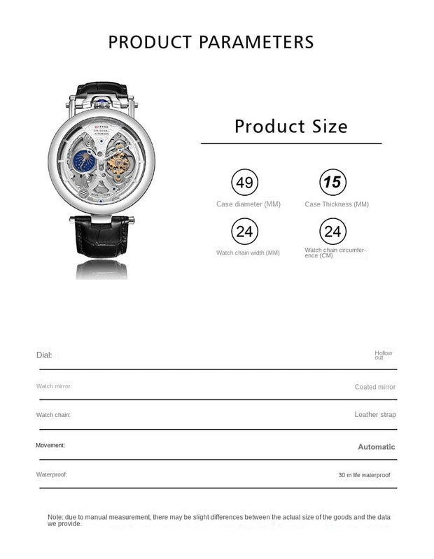 New Fashion Hollow Automatic Mechanical Watches Men Business Casual Leather Skeleton Tourbillon Wrist Watch Relogio Masculino