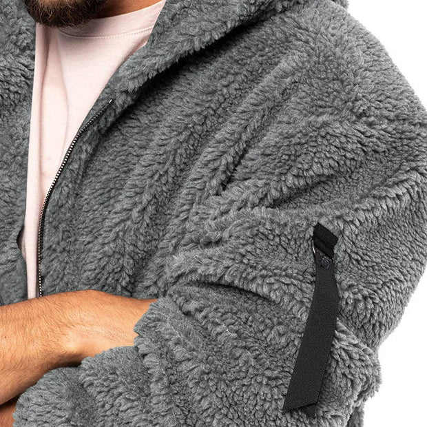 2025 Men's Casual Double-sided Plush Warm Jacket Autumn Winter Thick Wool Coats Solid Hooded Fleece Hoodies Loose Men Clothing