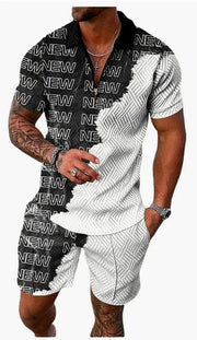 Men's Summer suit  Polo Tracksuit Set  Men Short Sleeve Zipper Polo t-Shirt and Shorts Set  2 Piece Suit  for boy with shorts