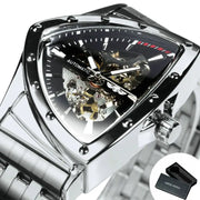 WINNER Military Triangle Skeleton Automatic Watch for Men Gold Sports Mechanical Watches Luxury Stainless Steel Strap Luminous