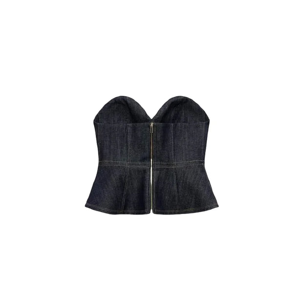 RARA Women's Denim Suit Set with Deep V Corset Blazer and Wide Leg Pants Stylish for Urban Fashion and Formal Occasions