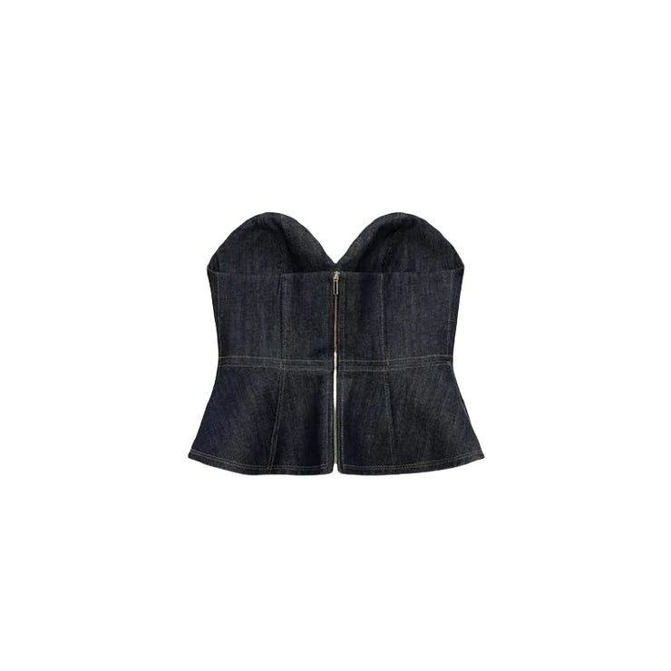 RARA Women's Denim Suit Set with Deep V Corset Blazer and Wide Leg Pants Stylish for Urban Fashion and Formal Occasions