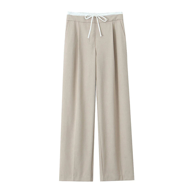 Willshela Women Fashion Solid Lace Up Side Zipper Straight Pants Vintage High Elastic Waist Female Chic Lady Trousers