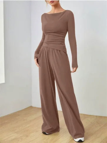 Women's Two-piece Wide Leg Pants Fashion Set Irregular Short Top Women's Clothing Yoga Exercise Set Спортивный Костюм Женский