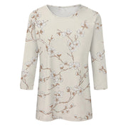 2024 Women Summer Tops Comfortable T Shirt Fashion Flower Print Round Neck 3/4 Sleeve Tops Soft Versatile Pullover Ropa De Mujer