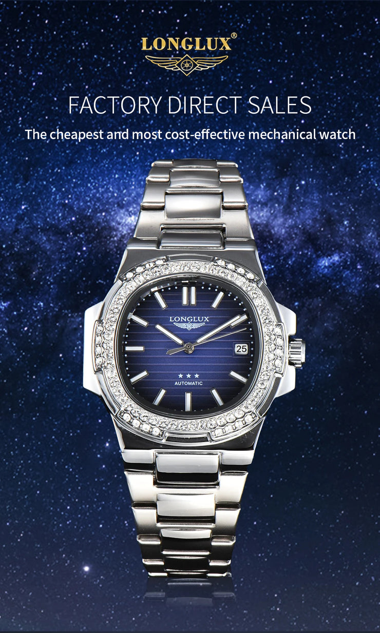LONGLUX automatic man watch diamond watch luxury stainless steel wholesale mechanical watches day date waterproof man watch