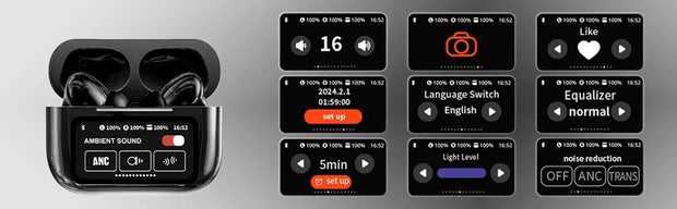 A9Pro Black in Ear Multi Function Touch Screen Wireless Bluetooth Earphones Compatible with Dual System 5.4 Bluetooth Waterproof