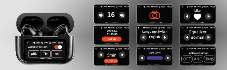 A9Pro Black in Ear Multi Function Touch Screen Wireless Bluetooth Earphones Compatible with Dual System 5.4 Bluetooth Waterproof