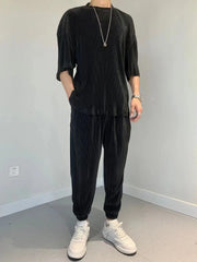 Men's Pants Set Work Wear Jogging Plain Running No Logo Male T Shirt Trousers Sets Sweatpants Jogger Two-piece Essential Elastic