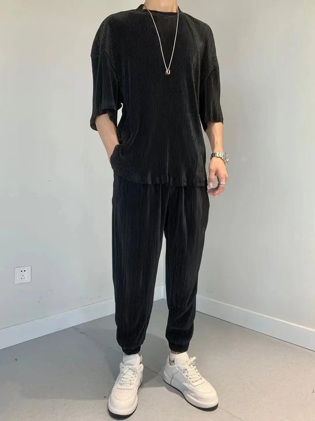 Men's Pants Set Work Wear Jogging Plain Running No Logo Male T Shirt Trousers Sets Sweatpants Jogger Two-piece Essential Elastic