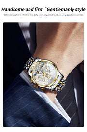 OLEVS 9965 Mens Watch Classic Hollow Out Automatic Mechanical Watch Original Movement Waterproof Luminous Calendar Year Moon