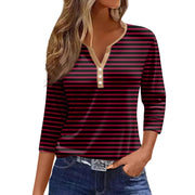 Tops For Women Women'S T Shirt Tee Print Button 3/4 Sleeve Daily Weekend Fashion Basic V Neck Regular Top Ropa De Mujer New