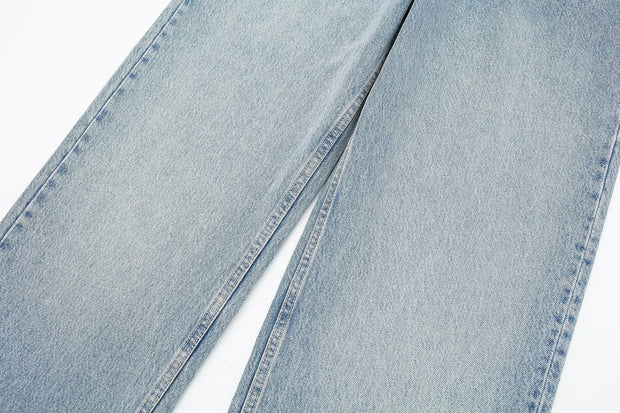 TRAFZA Jeans For Women 2024 Denim Solid Loose Zipper Fly Female Hole Trouser Pockets Wild Basic Commute Woman Wide Leg Long Pant