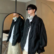 Men's Autumn Winter Denim Jacket, Stretch Comfortable Cotton Blend, Distressed Wash, Hooded Casual Outerwear