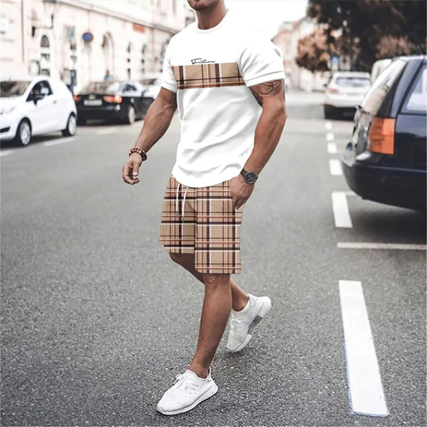 Summer Men's T-Shirts Sets Fashion Digital Printing Casual Sports breathable shorts set Oversized Clothing Men's Tees Beach Wear