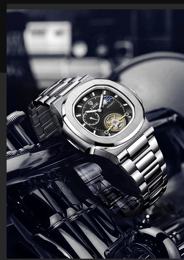 LIGE Classic Retro Men Watch Fashion Business Men's Mechanical Wristwatches Top Brand Luxury Waterproof Automatic Watch For Men