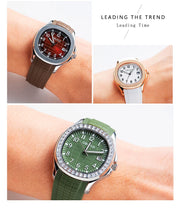 OBLVLO Trend Luxury Rose Gold Diamond Date Mechanical Automatic Watches For Men Blue Silicone Strap Waterproof Sport Watch FM-SL