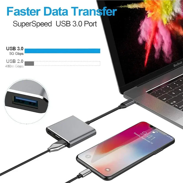 USB C HUB 3in1 Type C 3.0 to HDMI-compatible Docking Station PD Fast Charge