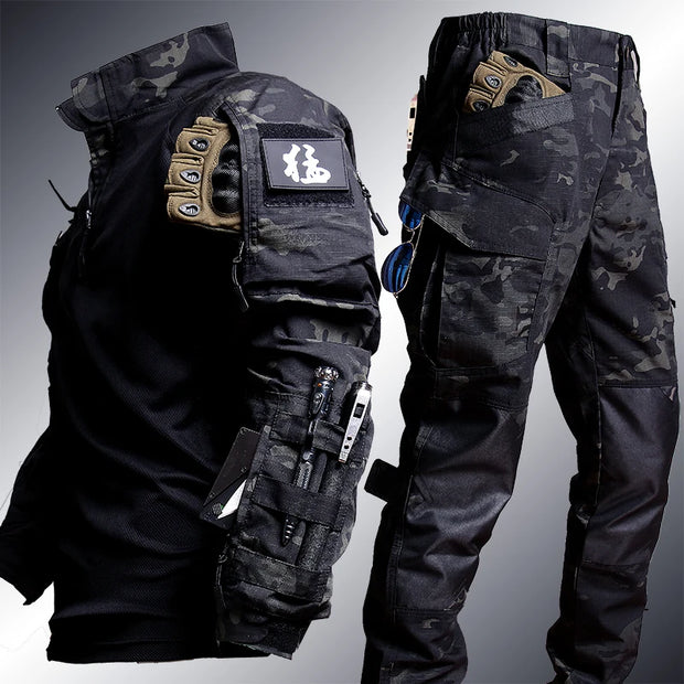 Men's Workwear Suit Outdoor Clothes Long Sleeve Tee Shirt & Trousers Wear-resisting Hunting Clothes Men Camping Suit