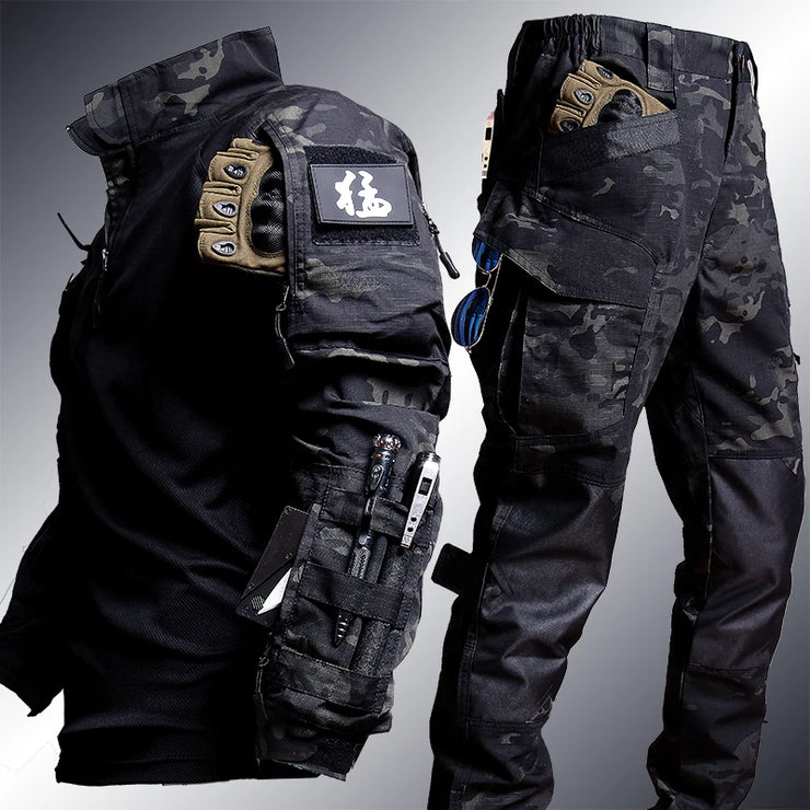 Men's Workwear Suit Outdoor Clothes Long Sleeve Tee Shirt & Trousers Wear-resisting Hunting Clothes Men Camping Suit