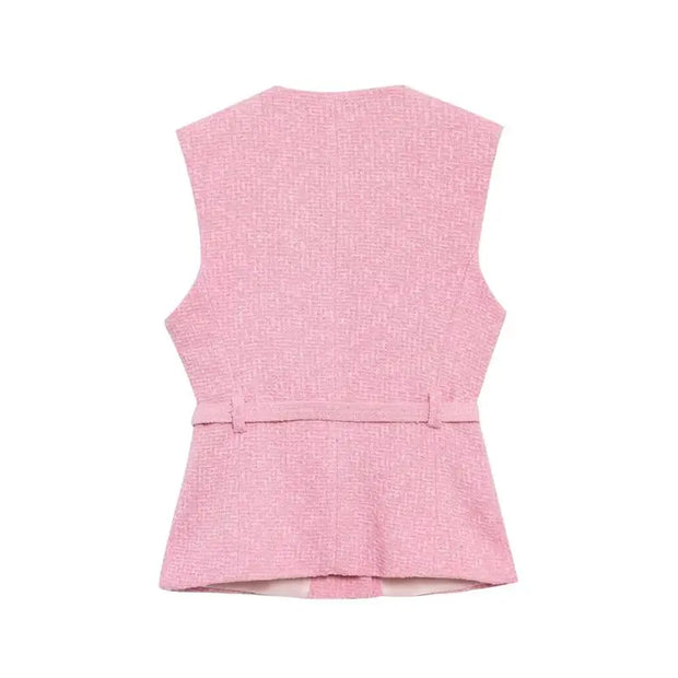 Spring Vest Jackets Women's 2025 New Jacket Coat Fashion Slim Belt O-neck Street Joker Youth Coat Vest
