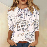2024 Women Summer Tops Comfortable T Shirt Fashion Flower Print Round Neck 3/4 Sleeve Tops Soft Versatile Pullover Ropa De Mujer