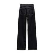 Vintage Belt Denim Jacket Pants Set Women Lapel Single Breasted Jackets Pockets Straight Jeans 2025 Spring Lady Street Outfits