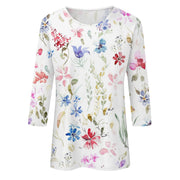 2024 Women Summer Tops Comfortable T Shirt Fashion Flower Print Round Neck 3/4 Sleeve Tops Soft Versatile Pullover Ropa De Mujer