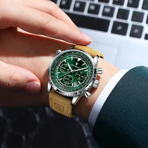 Man Waterproof Luminous Chronograph Leather Wristwatch