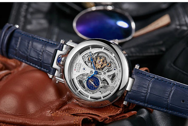 New Fashion Hollow Automatic Mechanical Watches Men Business Casual Leather Skeleton Tourbillon Wrist Watch Relogio Masculino