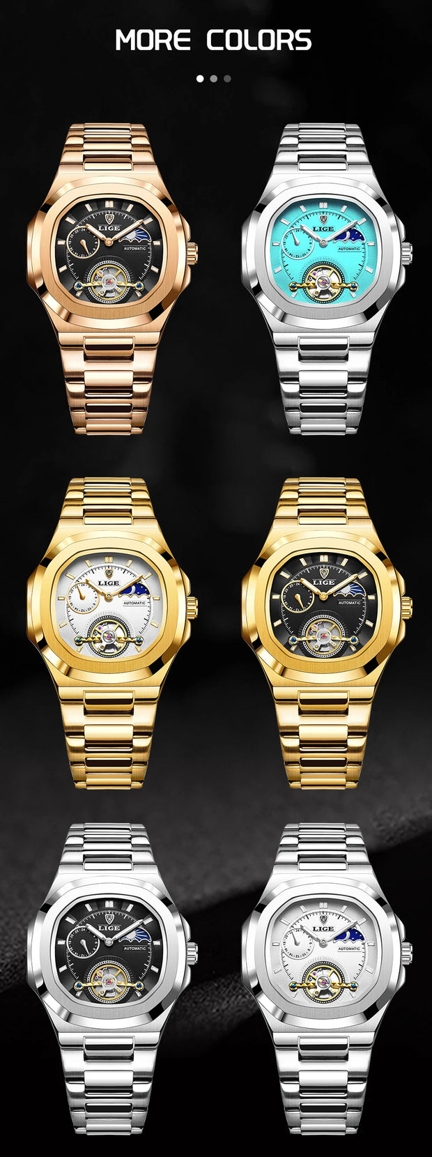 LIGE Classic Retro Men Watch Fashion Business Men's Mechanical Wristwatches Top Brand Luxury Waterproof Automatic Watch For Men