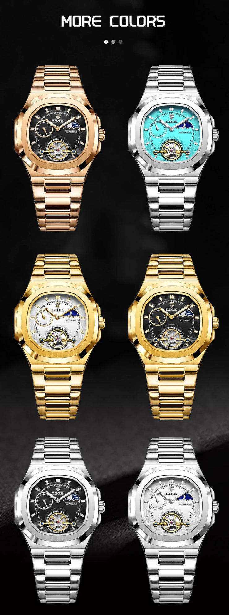 LIGE Classic Retro Men Watch Fashion Business Men's Mechanical Wristwatches Top Brand Luxury Waterproof Automatic Watch For Men