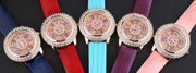 Korean Ladies Watch Colorful Rhinestones Dashi Dial Quartz Watch Casual Leather Ladies Clock Gift Relogio Feminino