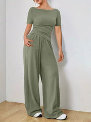 Women's Two-piece Wide Leg Pants Fashion Set Irregular Short Top Women's Clothing Yoga Exercise Set Спортивный Костюм Женский