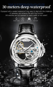 OLEVS 6661 Fully Hollow Automatic Man Watch Fashion Leather Strap Waterproof Luminous Hand Clock Men's Mechanical Wristwatches