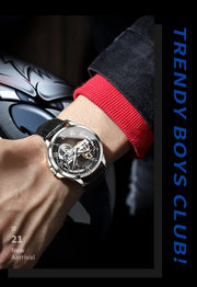 OLEVS 6661 Fully Hollow Automatic Man Watch Fashion Leather Strap Waterproof Luminous Hand Clock Men's Mechanical Wristwatches