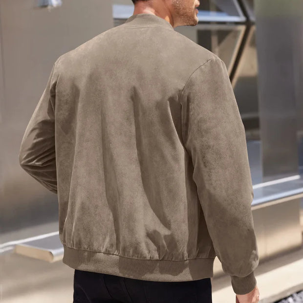 2024 Autumn Retro Suede Solid Color Men's Jacket Casual Zipper Pocket Top Male Coat Winter Long Sleeve Streetwear Men's Clothing