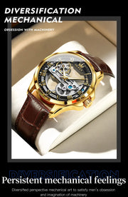 OLEVS 6661 Fully Hollow Automatic Man Watch Fashion Leather Strap Waterproof Luminous Hand Clock Men's Mechanical Wristwatches