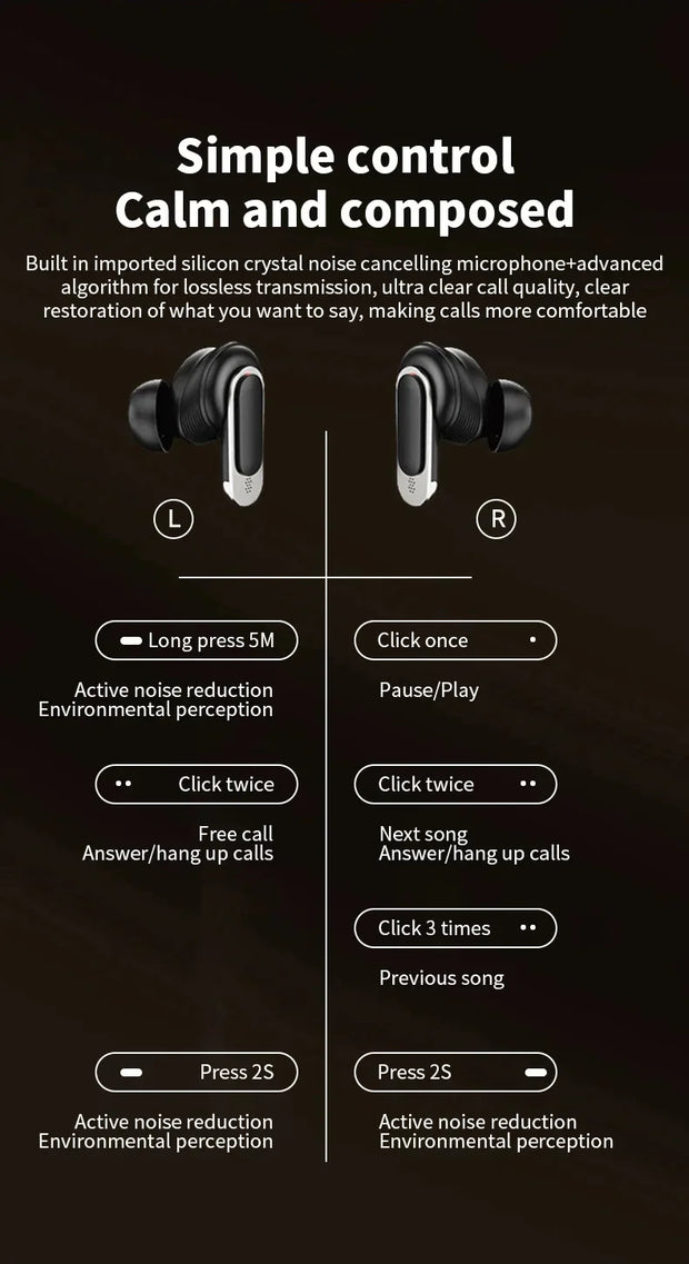 2025 high-quality V8 wireless Bluetooth earphones with ANC noise reduction and built-in microphone, waterproof earplugs