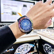 Luxury Brand Mechanical Watch for Men Rotating Star Dial Fashion Rainbow Case Automatic Watches Genuine Leather Strap Wristwatch