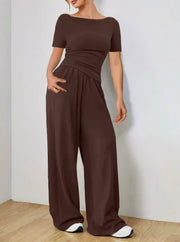 Women's Two-piece Wide Leg Pants Fashion Set Irregular Short Top Women's Clothing Yoga Exercise Set Спортивный Костюм Женский