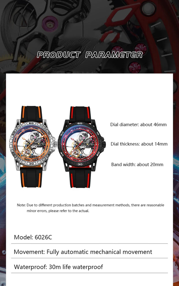 Men's Casual Mechanical Watch Automatic Luxury Brand New Sport Watches Man Hollow Out Fashion Waterproof Business Luminous Clock