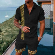 Men's Summer suit  Polo Tracksuit Set  Men Short Sleeve Zipper Polo t-Shirt and Shorts Set  2 Piece Suit  for boy with shorts