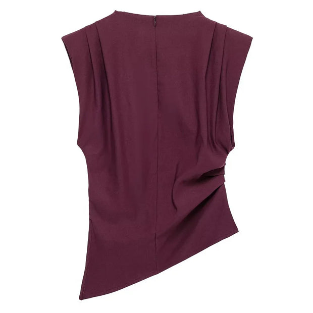 TRAF New Womens Tops Sleeveless Red Black Blouse Woman Summer Ruched Asymmetrical Top Women Slim Fit Brown Stylish Women's Top