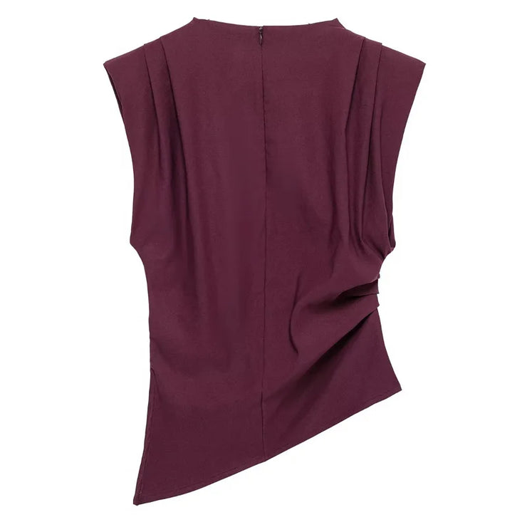 TRAF New Womens Tops Sleeveless Red Black Blouse Woman Summer Ruched Asymmetrical Top Women Slim Fit Brown Stylish Women's Top