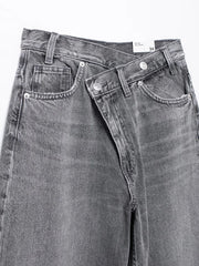 TRAF Women's Basic Hundred Jeans New Fashion Asymmetric Design High Waist Wide Leg Trousers Casual Women's Straight Leg Jeans