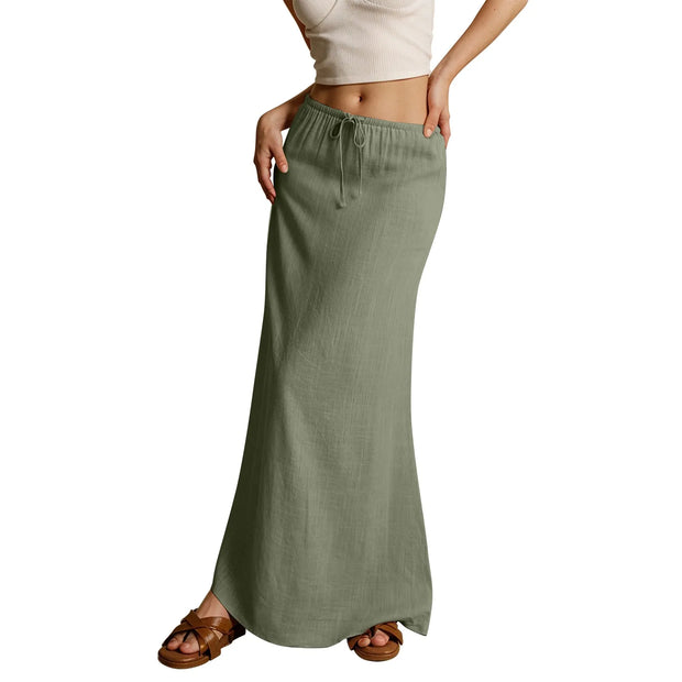 Summer Vacation Women's Summer Maxi Skirt Drawstring Low Waist A Line Casual Skirts Bodycon Long Skirt Beach Women's clothing